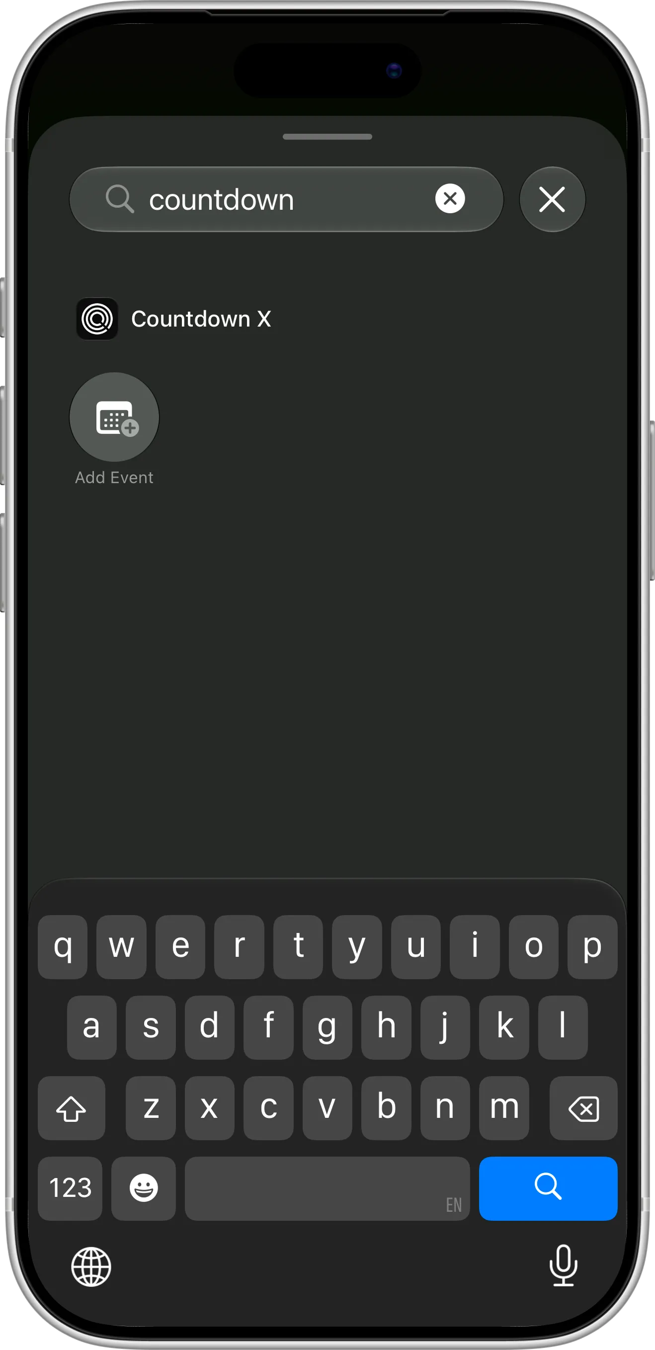Countdown X Add Event control in the iPhone controls gallery, found by searching for “countdown”