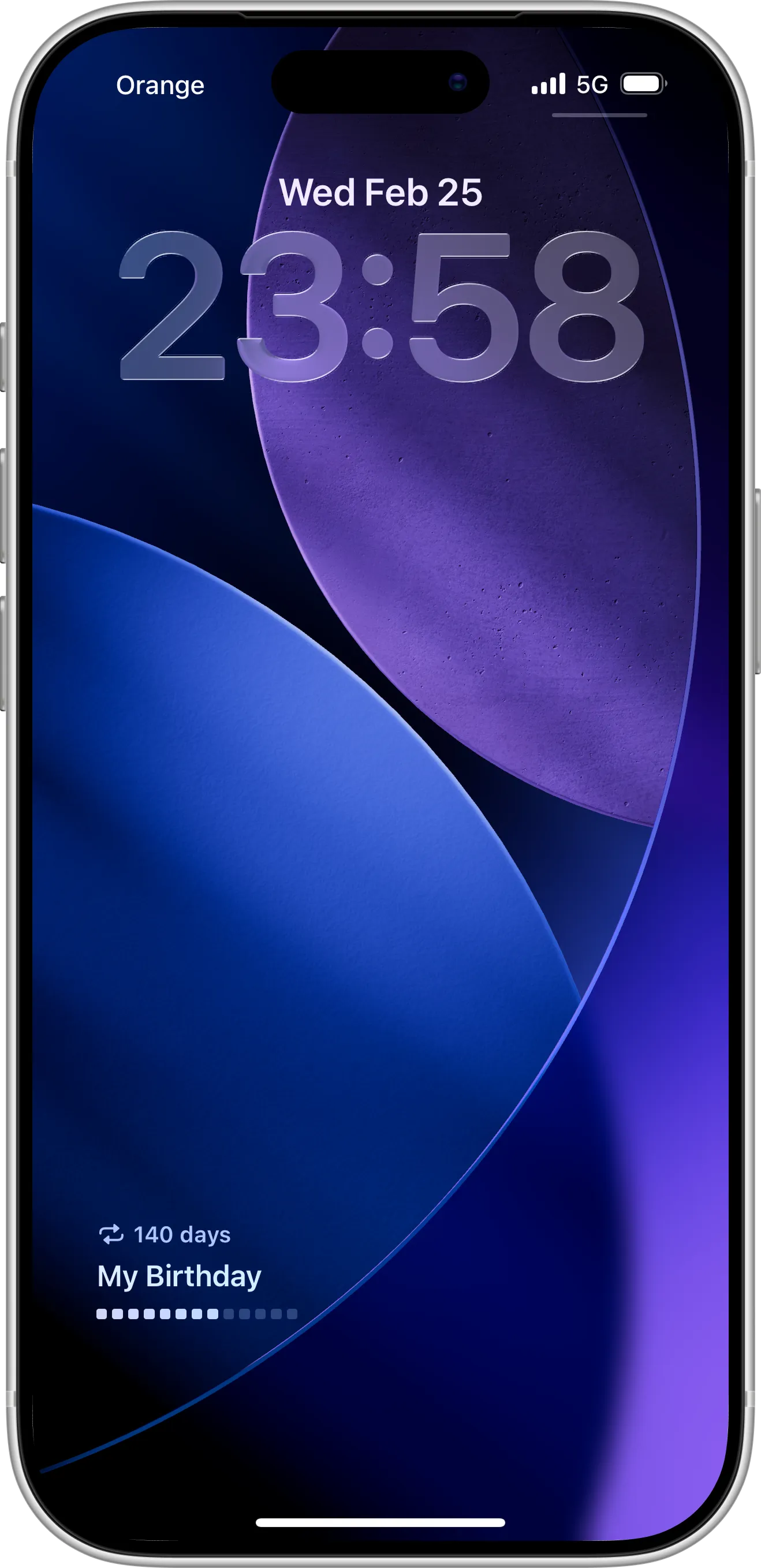 Birthday countdown Lock Screen widget on iPhone showing days left until birthday with minimal layout