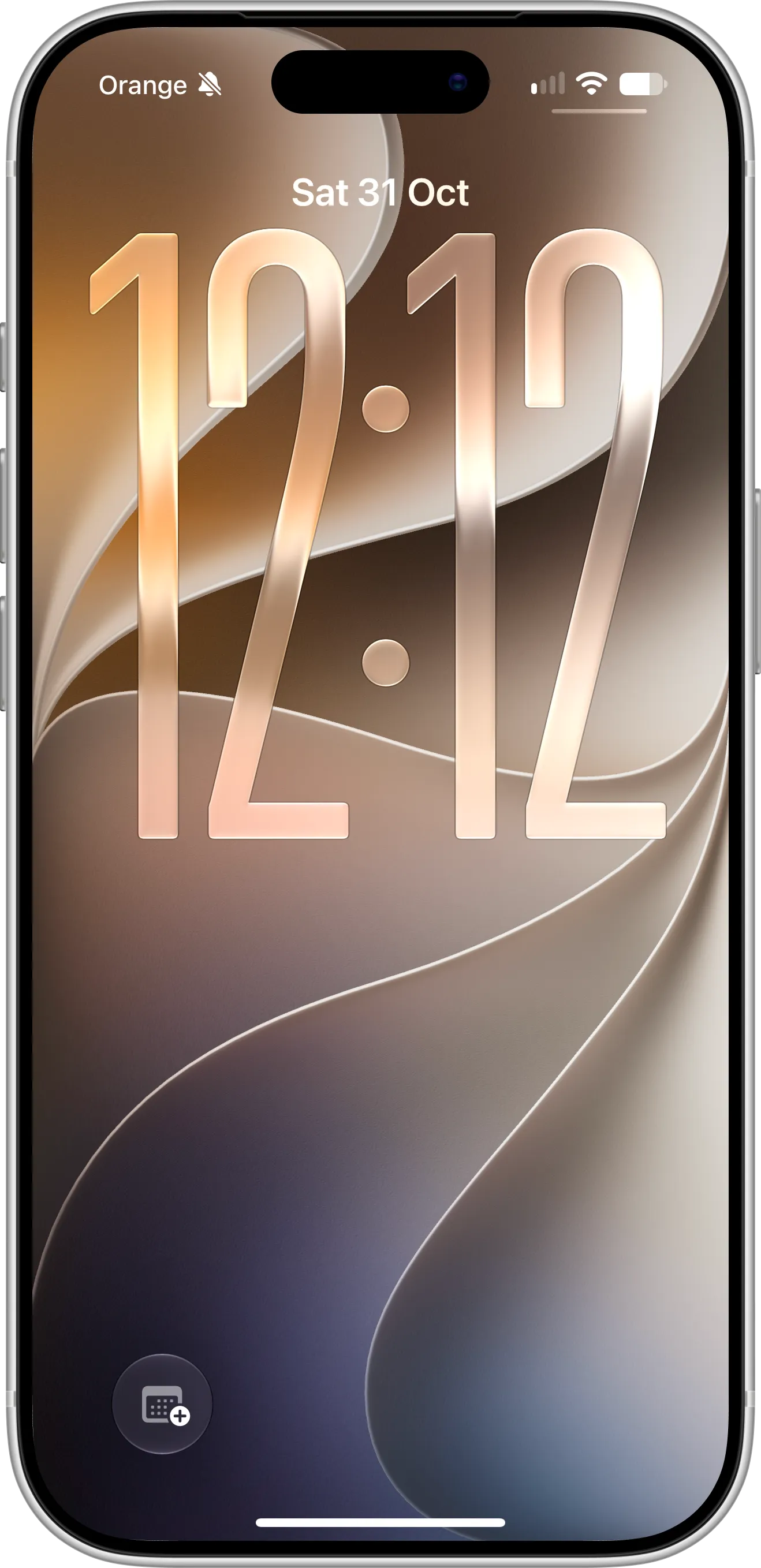 Countdown X Add Event control at the bottom left of the iPhone Lock Screen, showing Saturday, October 31, at 12:12